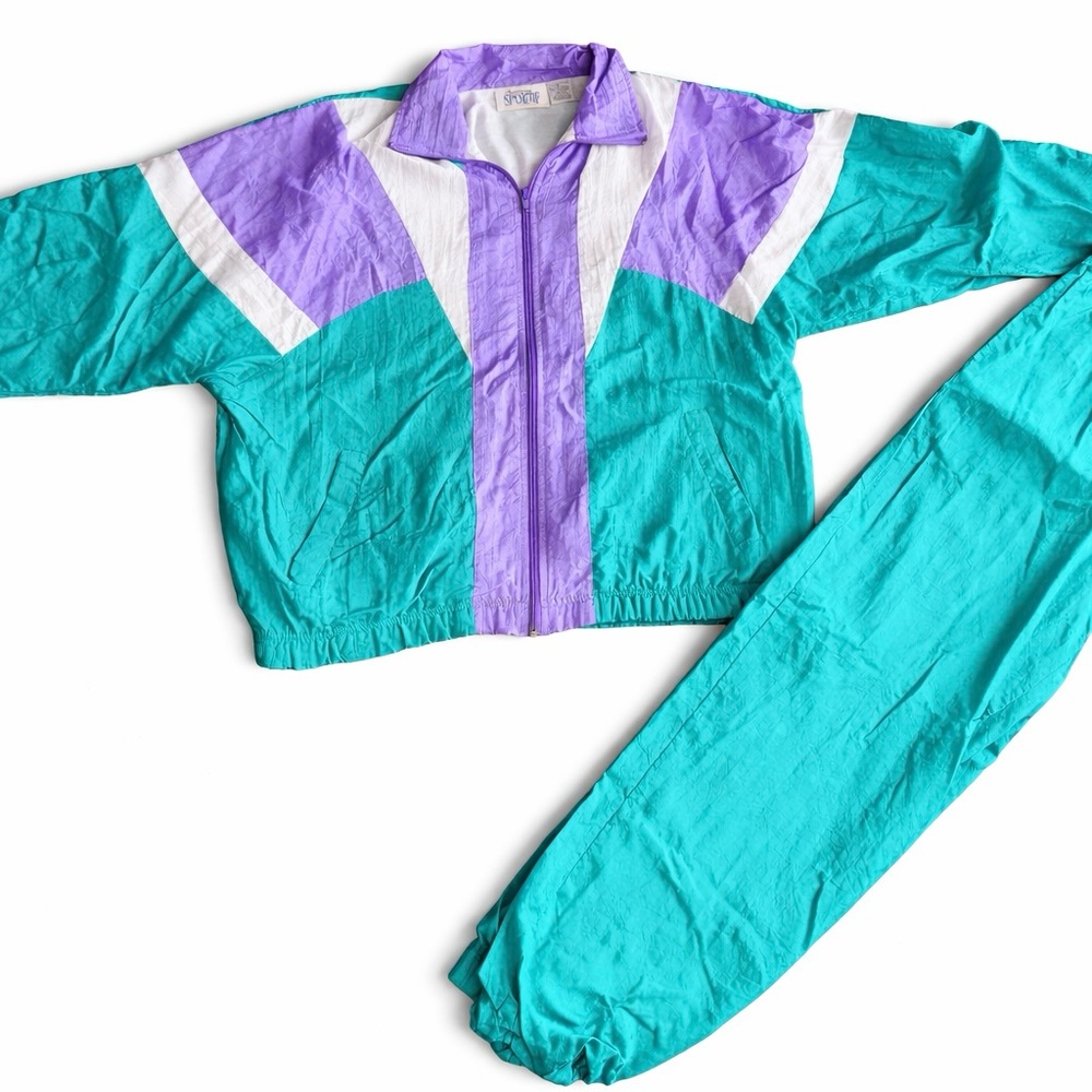 Vintage Turquoise Lavender and White Sportif Tracksuit Size Medium